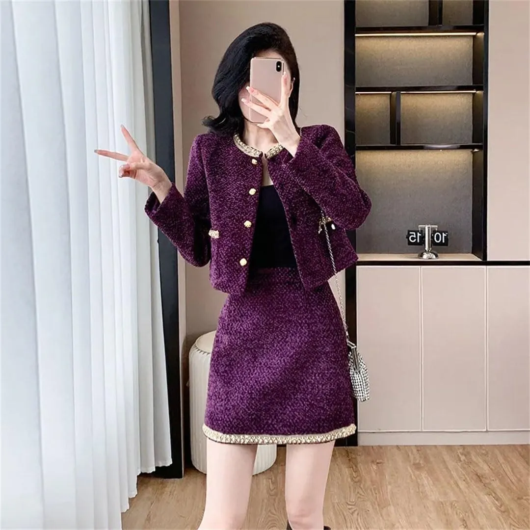 Women Winter Set College-Style Pleated Skirt Wool Two-Piece French-Inspired Down Jacket