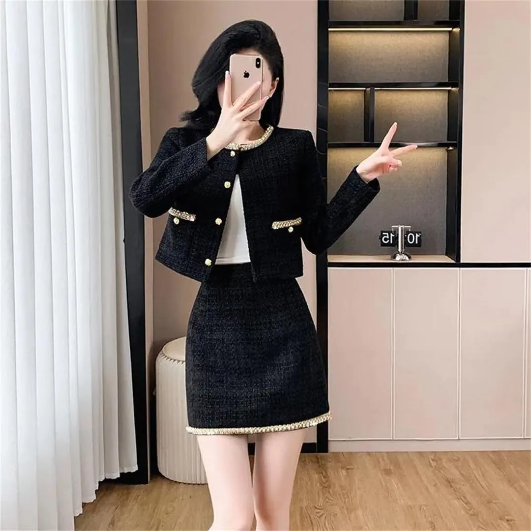 Women Winter Set College-Style Pleated Skirt Wool Two-Piece French-Inspired Down Jacket