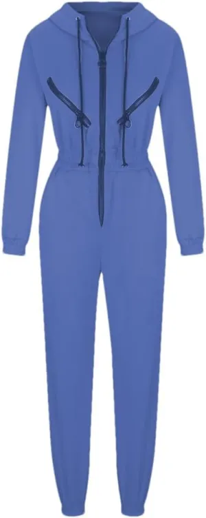Women's Monochrome Long-Sleeved Jumpsuit Solid Color Zip-Up Sportswear Winter Casual Tracksuit Hoodies