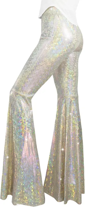Womens Sequin Flare Pant Sparkly High Waisted Leg Bell Bottom Glitter Trousers Night Out Clubwear