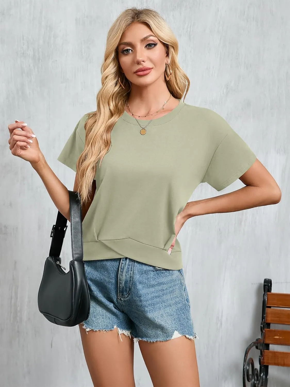 Women's Short Sleeve Cropped T Shirts Casual Boxy Workout Crop Tops Summer Loose Fit Solid Basic Tees