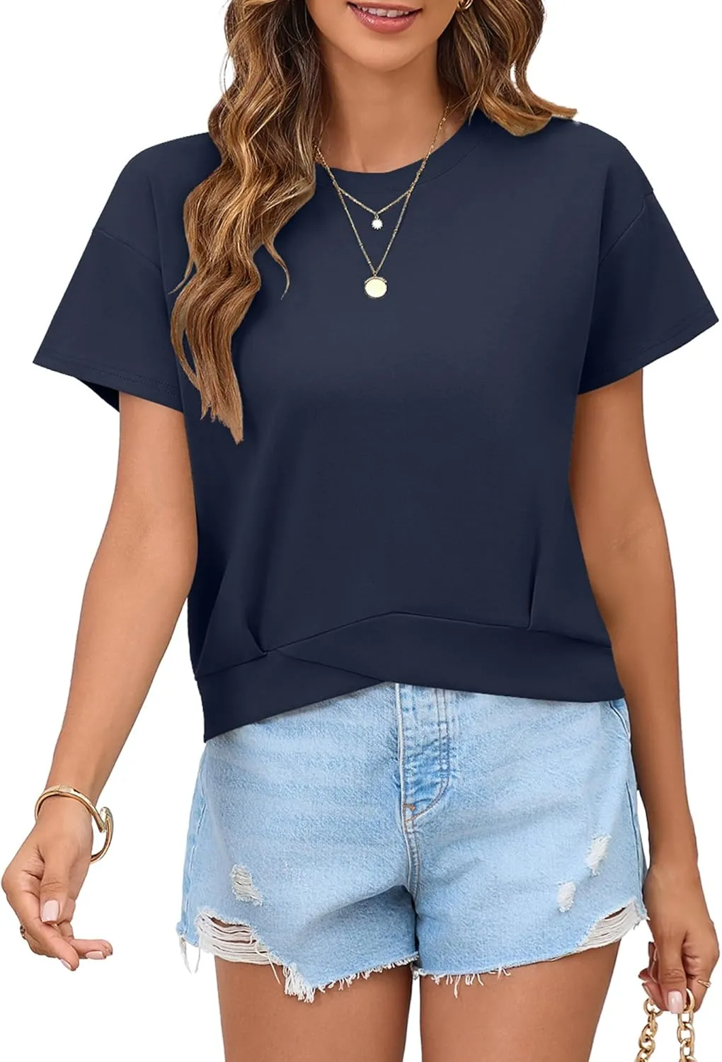 Women's Short Sleeve Cropped T Shirts Casual Boxy Workout Crop Tops Summer Loose Fit Solid Basic Tees