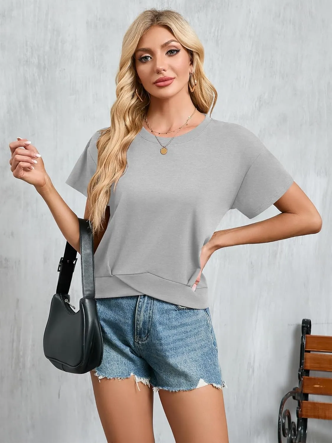 Women's Short Sleeve Cropped T Shirts Casual Boxy Workout Crop Tops Summer Loose Fit Solid Basic Tees