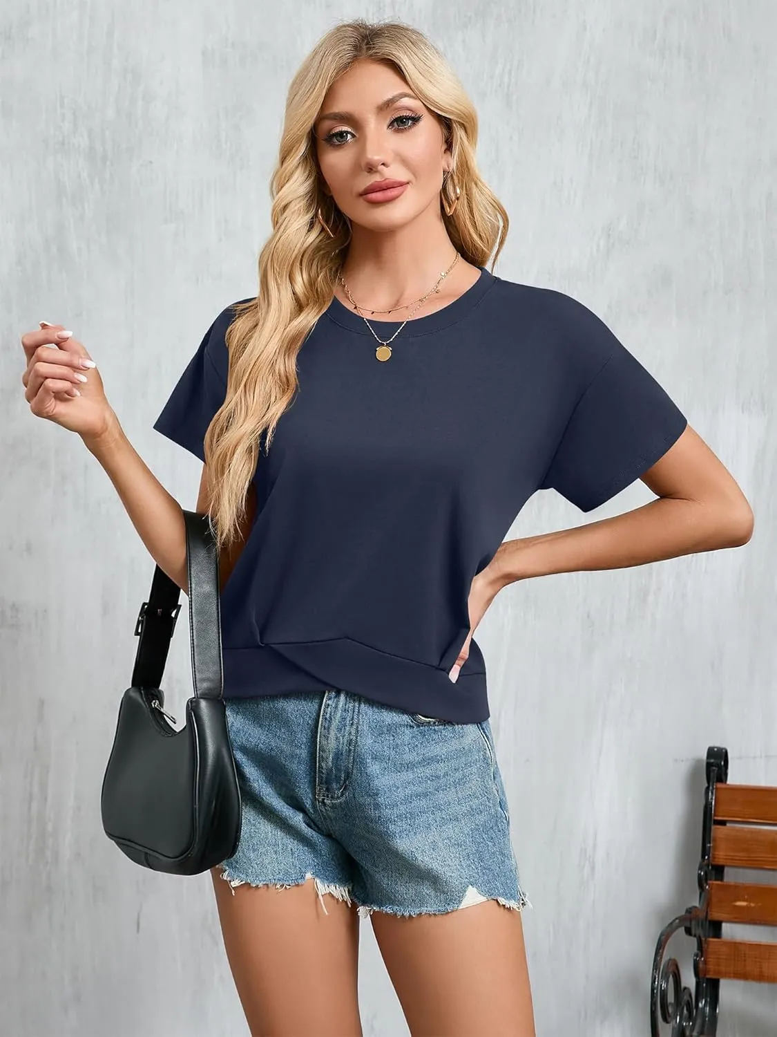Women's Short Sleeve Cropped T Shirts Casual Boxy Workout Crop Tops Summer Loose Fit Solid Basic Tees