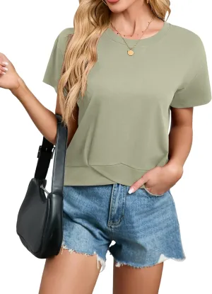 Women's Short Sleeve Cropped T Shirts Casual Boxy Workout Crop Tops Summer Loose Fit Solid Basic Tees