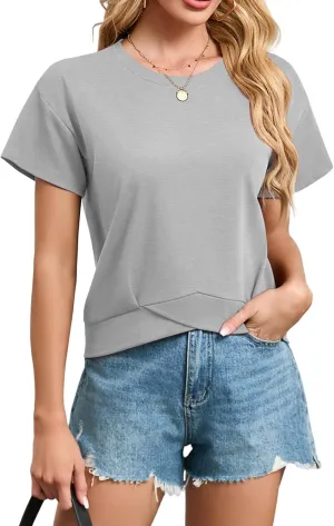 Women's Short Sleeve Cropped T Shirts Casual Boxy Workout Crop Tops Summer Loose Fit Solid Basic Tees
