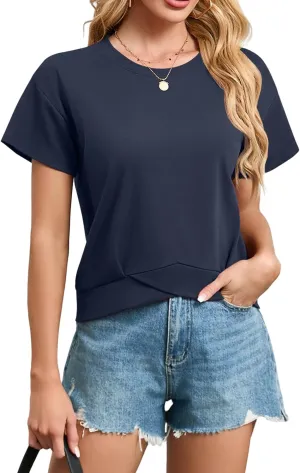 Women's Short Sleeve Cropped T Shirts Casual Boxy Workout Crop Tops Summer Loose Fit Solid Basic Tees