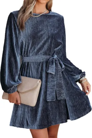 Women's Velvet Dress Long Sleeve Casual Velvet Cocktail Party Dresses Mini Tie Dress for Wedding Guest