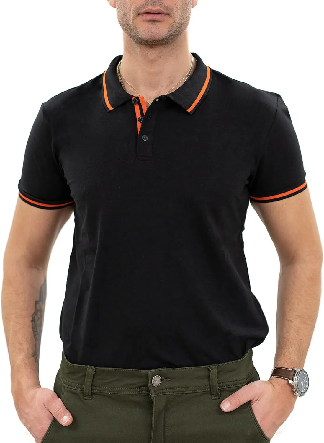 X RAY Men's Polo Shirts Short Sleeve, Slim Performance Stretch Cotton Golf Polos for Men
