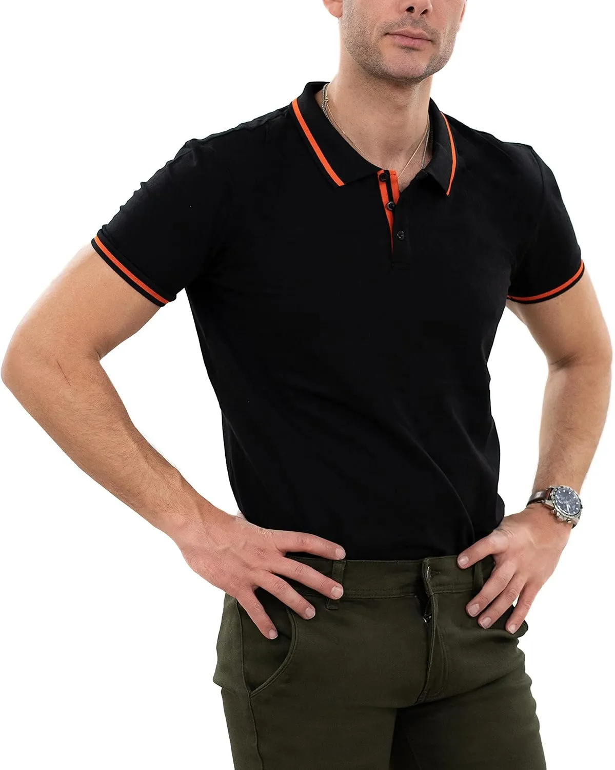 X RAY Men's Polo Shirts Short Sleeve, Slim Performance Stretch Cotton Golf Polos for Men