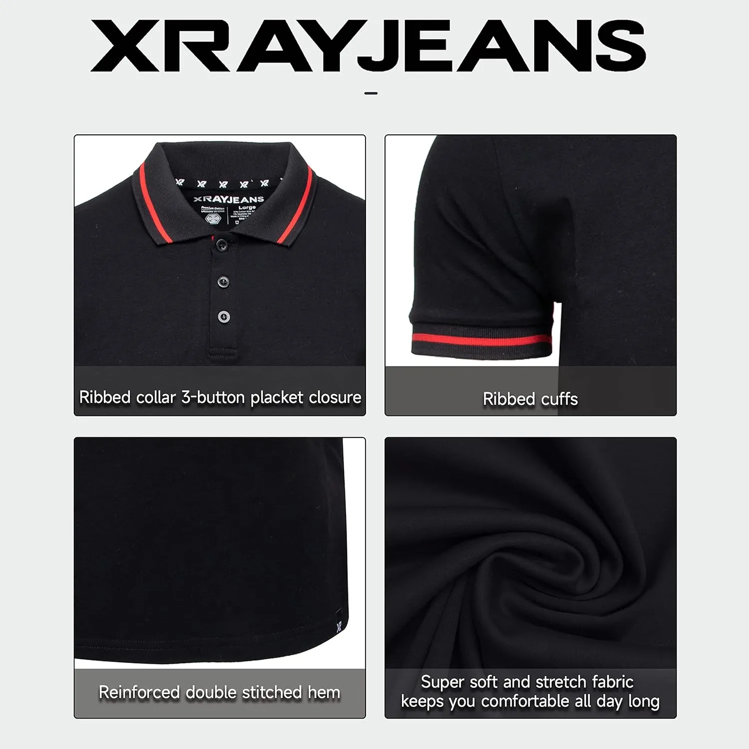 X RAY Men's Polo Shirts Short Sleeve, Slim Performance Stretch Cotton Golf Polos for Men